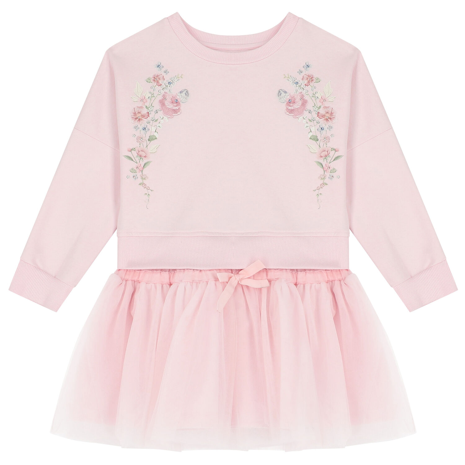Girls Pink Floral Tulle Dress, 1, hi-res image number null